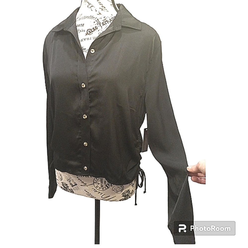 Long Sleeve Shirt Stylish Cinch button-down elegant blouse silky-soft Cropped